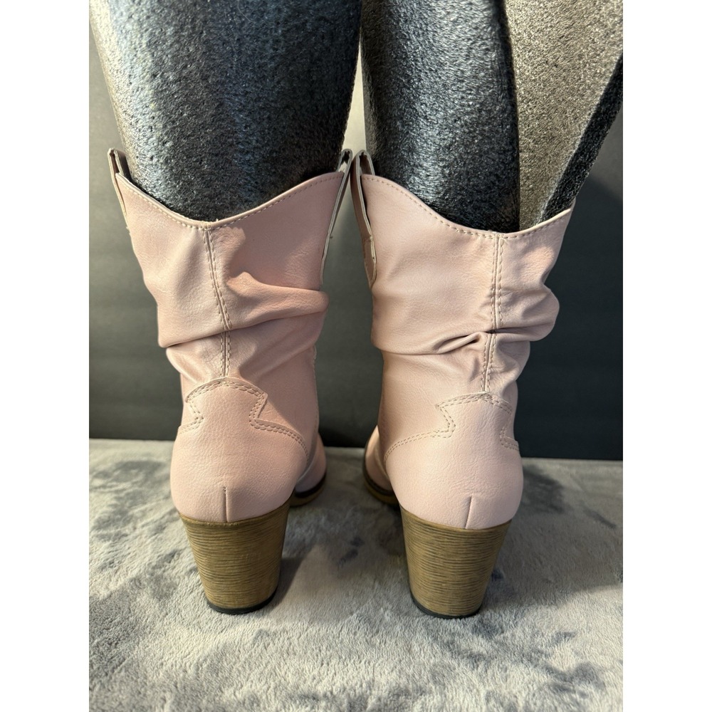 Charles Albert Boots Womens 9 Western Cowboy Ankle Booties Pink Heels Pull On - Picture 5 of 10